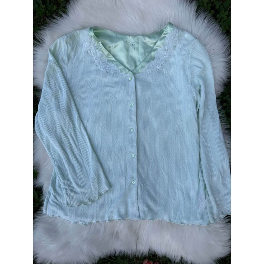 Embroidered Light Cardigan Size Medium 60% Cotton Satin Trim